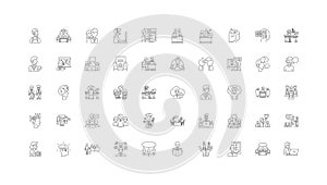 Mindset ideas, linear icons, line signs set, vector collection