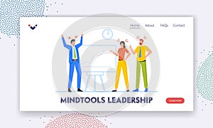 Mindtools Leadership Landing Page Template. Angry Business Men and Woman Quarrel, Fight, Waving Fists, Arguing