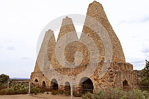 Mine furnaces and chimneys in mineral de pozos near san luis de la paz, guanajuato, mexico