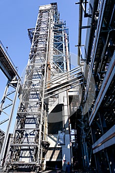 Mine industrial elevator at the process reactor at a refinery in Russia