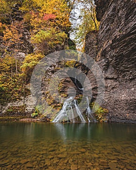 Mine Kill Falls and autumn color in the Catskill Mountains, New York