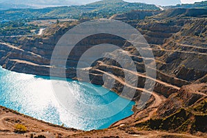 Mine quarry of diamond industry. Open cut rock on limestone Kadykovsky quarry, Balaklava, Crimea.