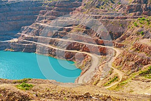 Mine quarry of diamond industry. Open cut rock on limestone Kadykovsky quarry, Balaklava, Crimea.