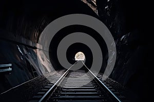 Mine railway in undergroud. Neural network AI generated photo