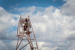 Mine shaft pulley and cable