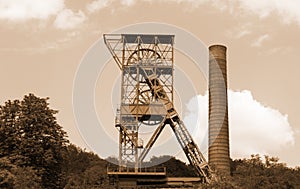 The mine tower for coal mining - sepia color photo