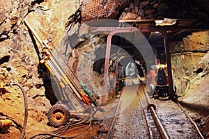 Mine tunnel with railway