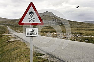 Minefield Sign near Port Stanley in the Falkland Islands