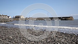 Minehead harbour Somerset England with boats in summer at sea level