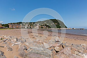 Minehead Somerset England UK beach and seafront towards the harbour in summer on a beautiful day