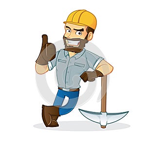 Miner leaning on pickax