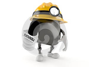 Miner character holding interview microphone