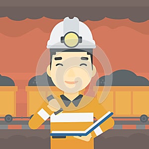 Miner checking documents vector illustration.