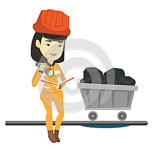 Miner checking documents vector illustration.