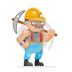 Miner collier man pitman character cartoon mine-worker isolated flat design vector illustration