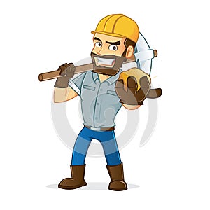 Miner holding gold and pickax