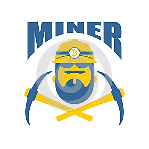Miner logo. Mener logo Bitcoin Crypto Currencies. Worker with pi