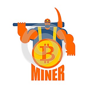 Miner logo. Mining Bitcoin Crypto Currencies. Worker