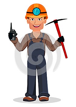 Miner man, mining worker. Cartoon character