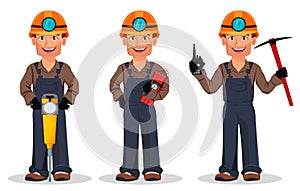 Miner man, mining worker. Cartoon character