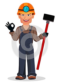 Miner man, mining worker. Cartoon character