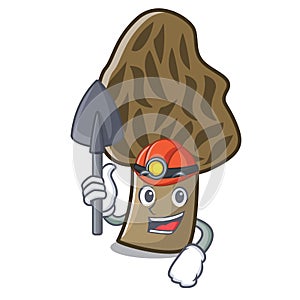 Miner morel mushroom mascot cartoon