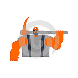 Miner with pickaxe. workman vector illustration. laborer