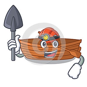 Miner wooden boat sail at sea character