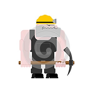 Miner worker mining isolated. collier with pickaxe. Pitman is at