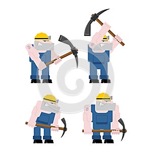 Miner worker mining set. collier with pickaxe. Pitman is at work