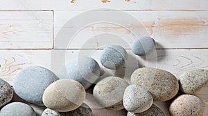 Mineral border of pebbles for mindfulness or spirituality, flat lay