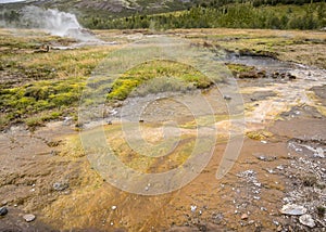 Mineral coloured hot springs in Geysir, Iceland