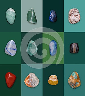 Mineral Gemstones Variety composition 3D illustration Render.