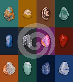 Mineral Gemstones Variety composition 3D illustration Render.