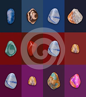 Mineral Gemstones Variety composition 3D illustration Render.