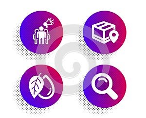 Mineral oil, Parcel tracking and Brand ambassador icons set. Search sign. Vector