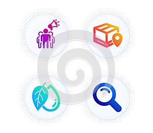 Mineral oil, Parcel tracking and Brand ambassador icons set. Search sign. Vector