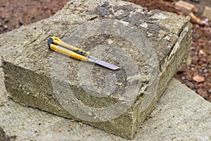 Mineral rockwool panel with a craft knive