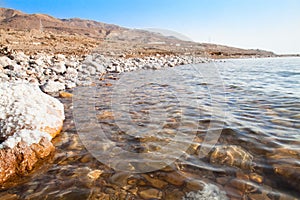 Mineral salts on coast of the Dead Sea