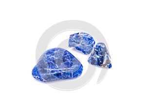 Mineral sodalite gemstones on white background