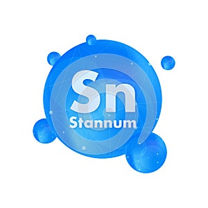 Mineral St Stannum blue shining pill capsule icon. Vector stock illustration.