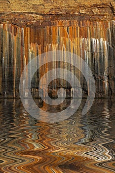 Mineral Stained Cliff and Reflections