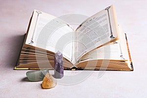 Mineral stones crystals and spell book