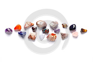 Mineral stones on a white background. The concept of using minerals and crystals in astrology and alternative or