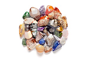 Mineral stones on a white background. The concept of using minerals and crystals in astrology and alternative or