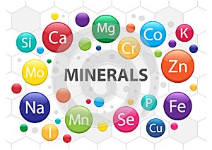 Mineral supplement set. 3d multivitamin complex for health. Vitamin icons. Calcium Magnesium Zinc Iron Iodine Manganese Cobalt