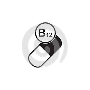 Mineral vitamin B12 supplement for health. Capsule with B complex element icon, healthy symbol. Vector illustration isolated