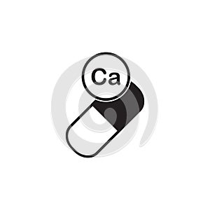 Mineral vitamin Ca supplement for health. Capsule with Calcium element icon, healthy symbol. Vector illustration isolated on white