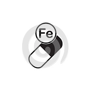 Mineral vitamin Ferrum supplement for health. Capsule with Fe element icon, healthy symbol. Vector illustration isolated on white