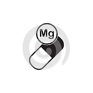 Mineral vitamin Magnesium supplement for health. Capsule with Mg element icon, healthy symbol. Vector illustration isolated